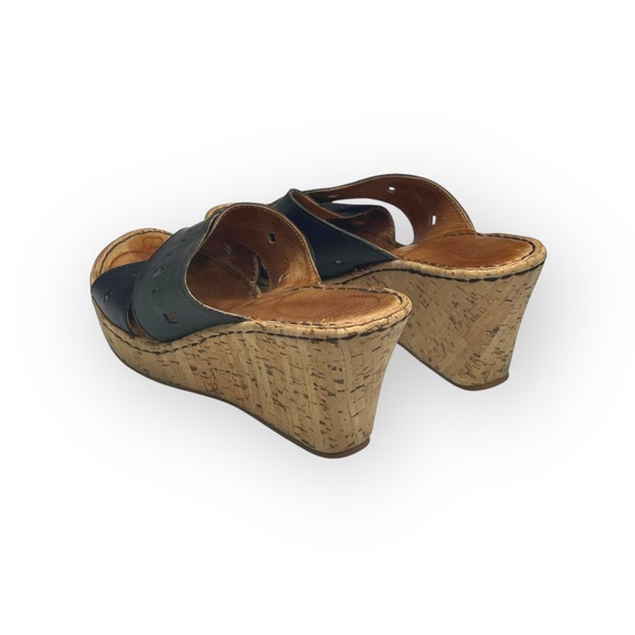 Born® 𖤐 Cross Font Laser Cut Cork Wedge Heel Sandals 𖤐 Black Leather 𖤐 6 36.5 - Picture 6 of 16